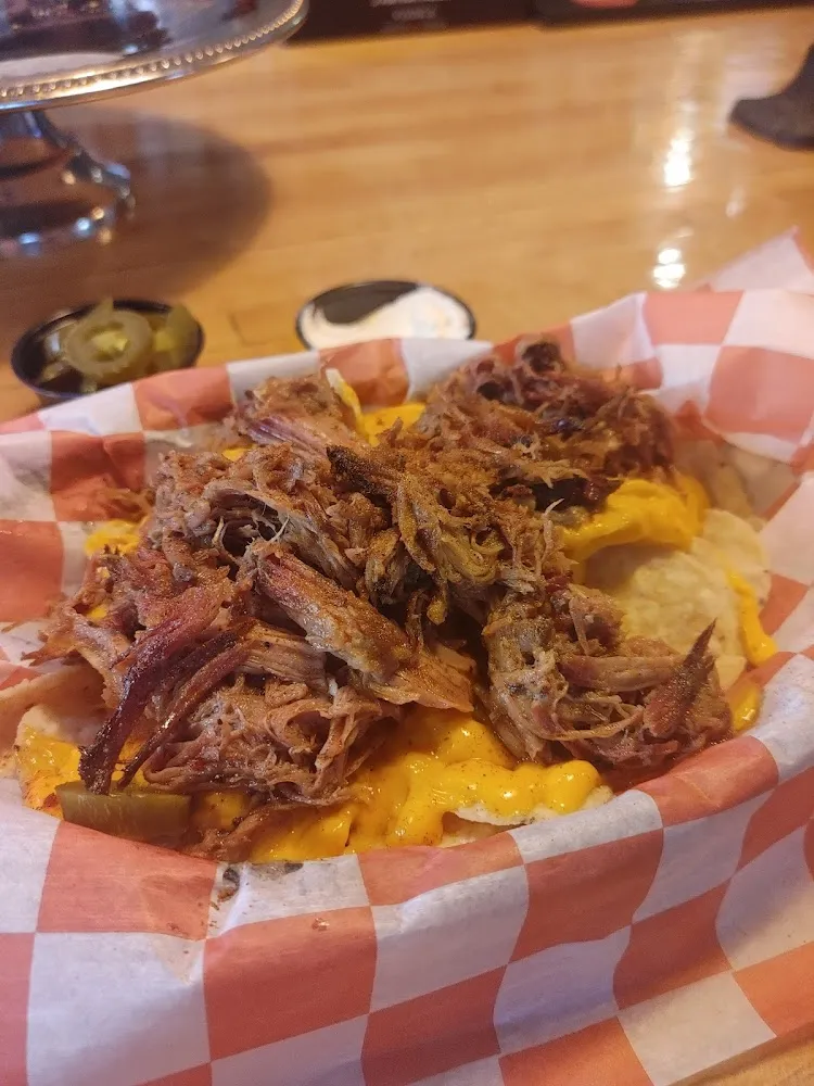 Pulled Pork Nachos Cheese Sour Cream Jalapenos